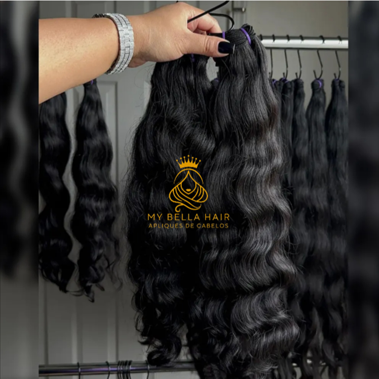 Cabelo para Mega Hair Russo Humanizado Ondulado 60cm Natural com Fibra Russa Mega Bella Hair