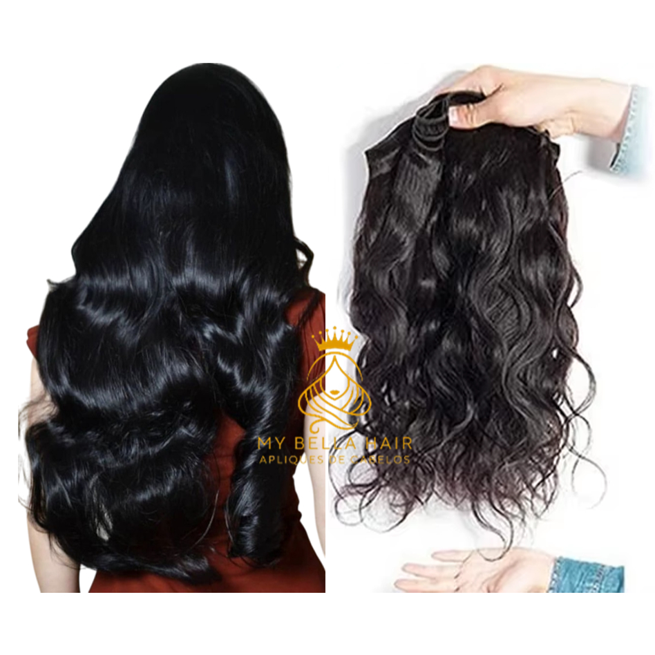 Cabelo para Mega Hair Russo Humanizado Ondulado 60cm 50grs Natural com Fibra Russa Mega Bella Hair