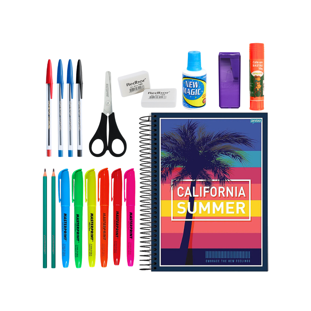 kit 19 Itens Material Escolar comp caderno 10 materias Volta as aulas ensino fundamental médio caneta lápis marca texto em Oferta na Shopee
