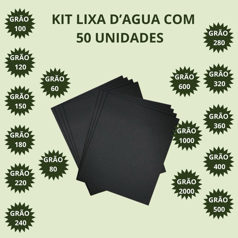 Kit Lixa D’Água Com 50 unidades Grãos 60 80 100 120 150 180 220 240 280 320 360 400 500 600 1000 2000