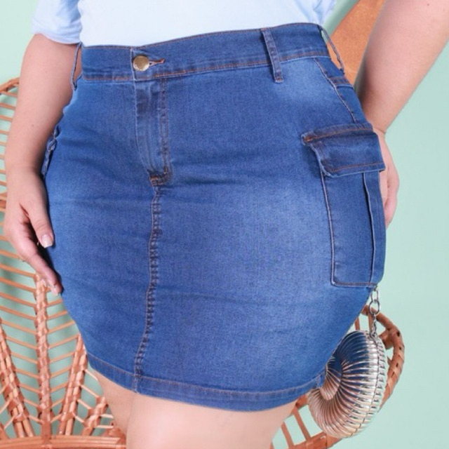 SAIA CARGO JEANS PLUS SIZE CINTURA ALTA COM LYCRA E BOLSO LATERAL DO 46 AO 54 MODA BLOGUEIRA em Oferta na Shopee