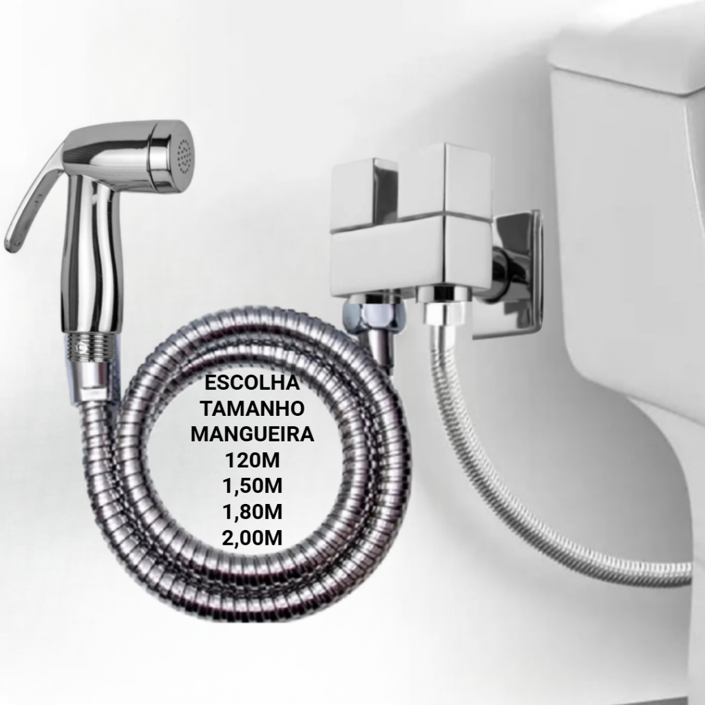 Ducha Higiênica com Registro Duplo + Gatilho Top Abs Cromado + Engate Rabicho 30cm p Caixa Acoplada