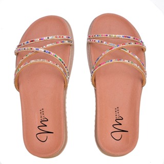 Papete feminina viz slide strass multicolor colorida confort em Oferta na Shopee
