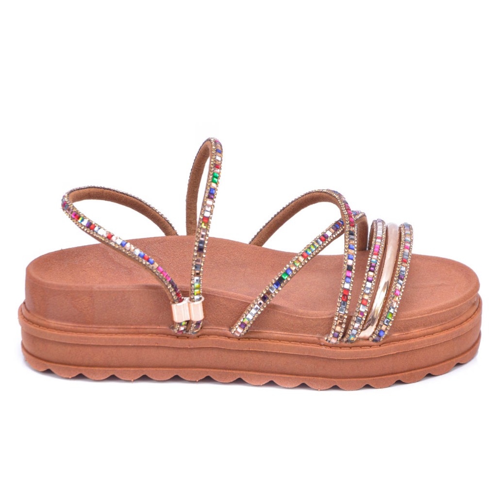 SANDALIA PAPETE FEMININA FLATFORM CONFORTAVEL SOLA  ALTA STRASS COLORIDO DO 33 AO 41
