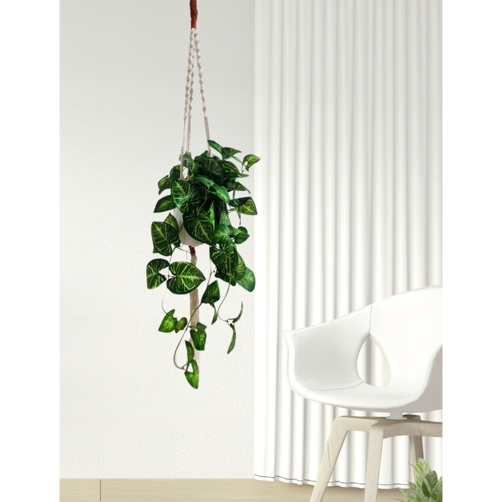 Suporte Macrame Artesanal  + Pendente Folhagem Realista