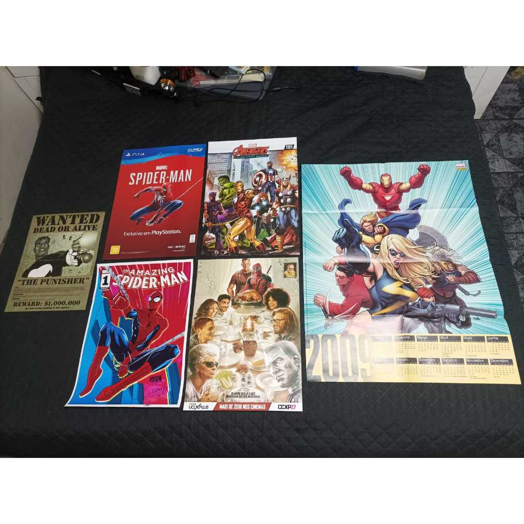 LOTE POSTERS MARVEL Vingadores Justiceiro Punisher Wizard Deadpool Avengers CCXP24 Spiderman PS4 The Amazing