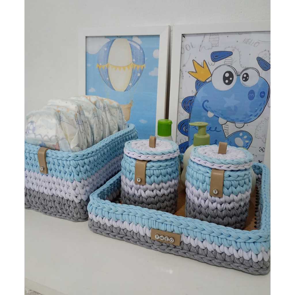 Kit Higiene Bebê 4 Peças Croche Artesanal Fio de Malha