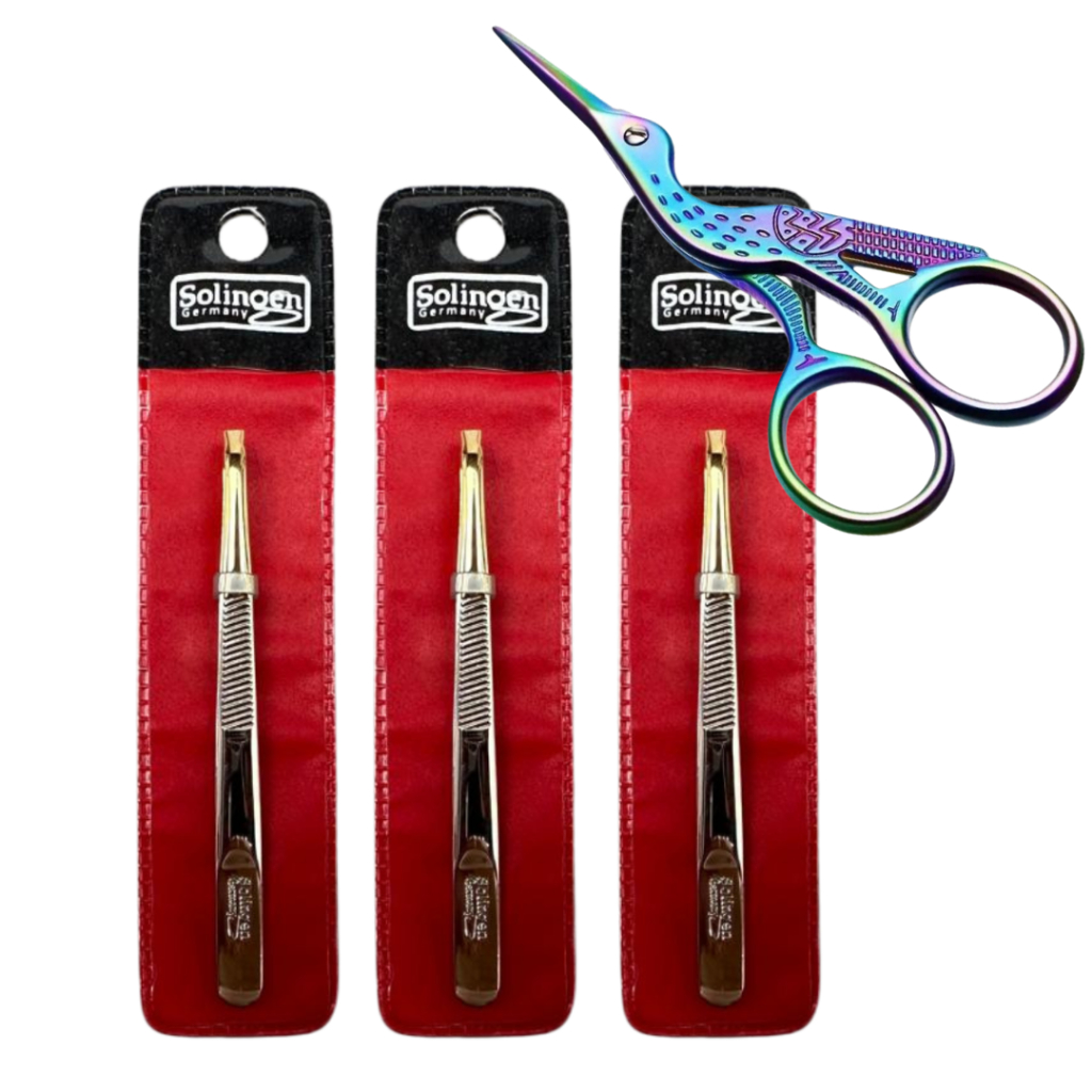 Kit 3 Pinça Solingen Reta Ponta Obliqua Design Sobrancellha + Tesourinha Passaro Color em Oferta na Shopee
