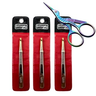 Kit 3 Pinça Solingen Reta Ponta Obliqua Design Sobrancellha + Tesourinha Passaro Color em Oferta na Shopee