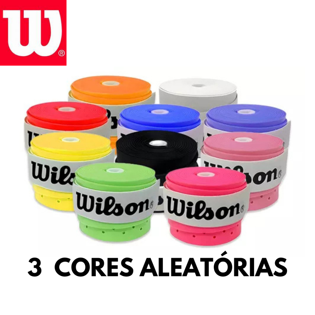 Kit 3 Overgrip Wilson Pegajoso Cores Aleatórias - Grip Para Raquete Tennis, Beach Tênis, Padel