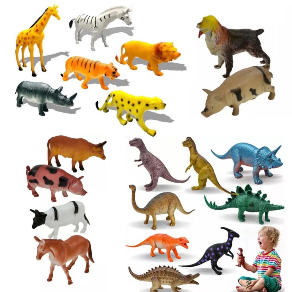 Kit Com 20 Animais De Brinquedo borracha Zoo Fazenda Dinossauro em Oferta na Shopee