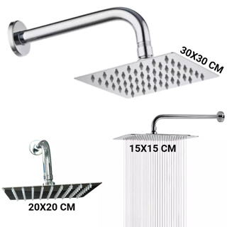 Chuveiro Ducha Quadrada Inox 304 Cromado 15 X 15cm 20 X 20cm ou 30 x 30cm com Braço Tubo INOX 30 cm em Oferta na Shopee