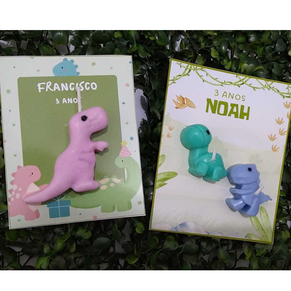 Kit lembrancinha vela aromática com TAG Dino Baby personalizado para chá de bebê, aniversário, maternidade