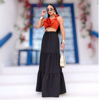 Saia 3 Maria Longa Tecido Duna Zero Transparencia Com Elastico na Cintura cores variados em Oferta na Shopee