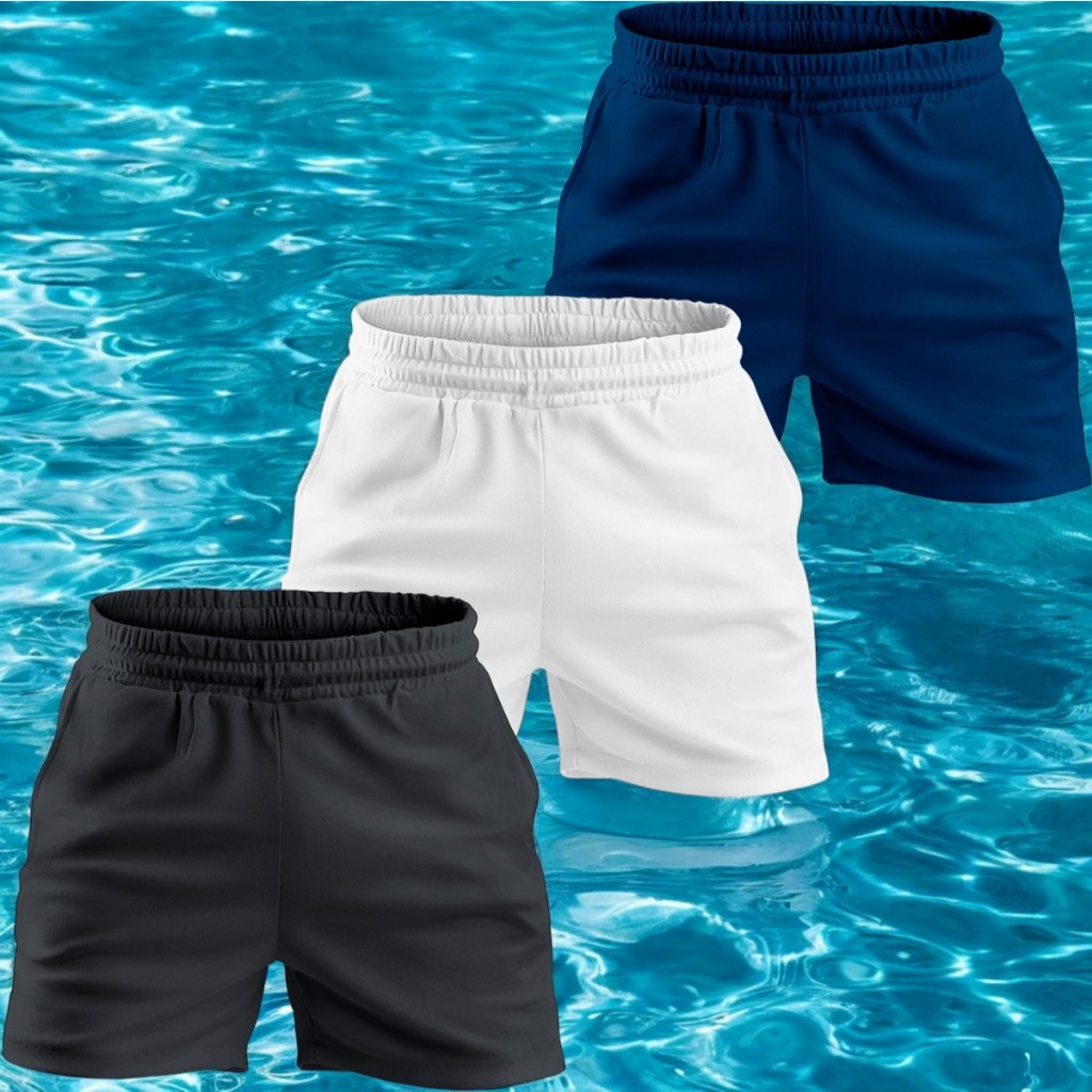 SHORT MASCULINO VERÃO TACTEL ELASTANO KIT COM 3 UNIDADES CORRIDAS EXERCÍCIOS CAMINHADA ACADEMIAS....