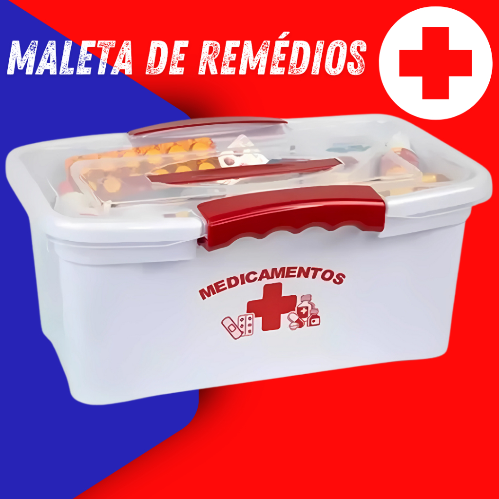 Maleta porta medicamentos Farmacinha Caixa para remédios com alça com trava de segurança portátil