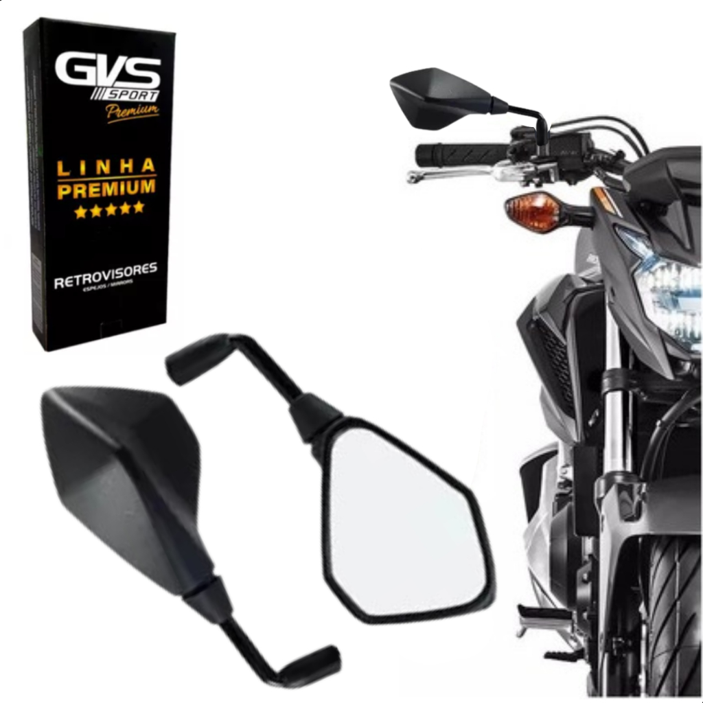 Retrovisor GVS Modelo Kawasaki Z400 Haste Longa 90 Graus Lente Convexa Para Yamaha
