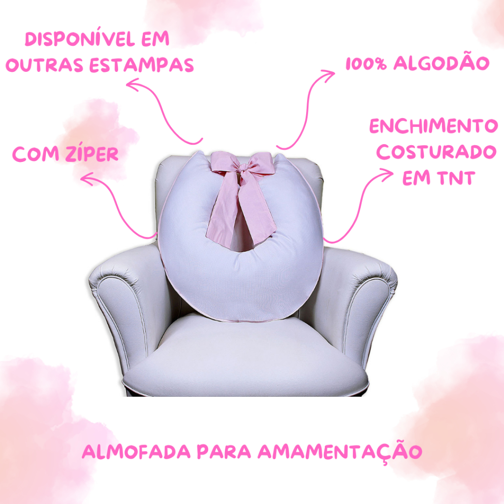Almofada de Amamentação Com Laço Zíper Refil e Capa Removível Macia Piquet 100% Algodão