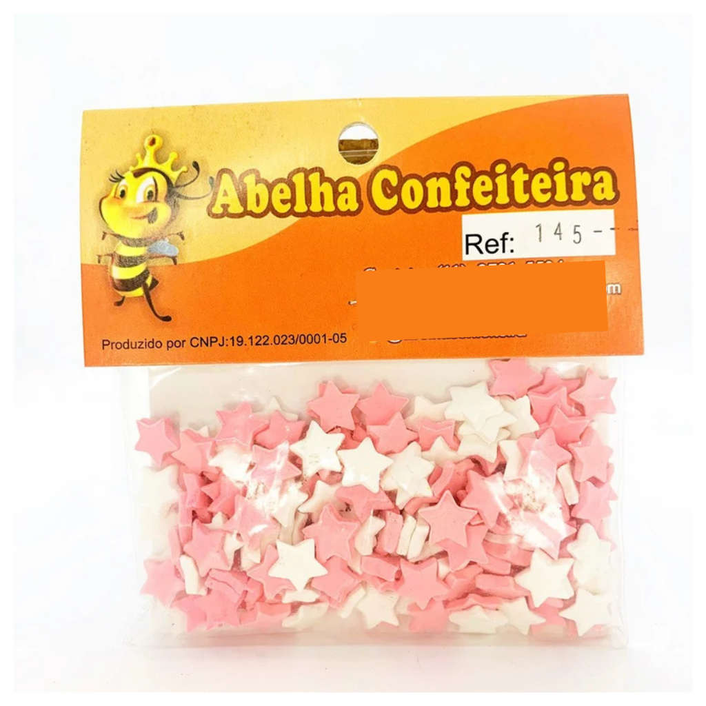 Mini Confeito - Estrelas Branca e Rosa - 20 gramas - Abelha Confeiteira - Rizzo Confeitaria - Home & Living