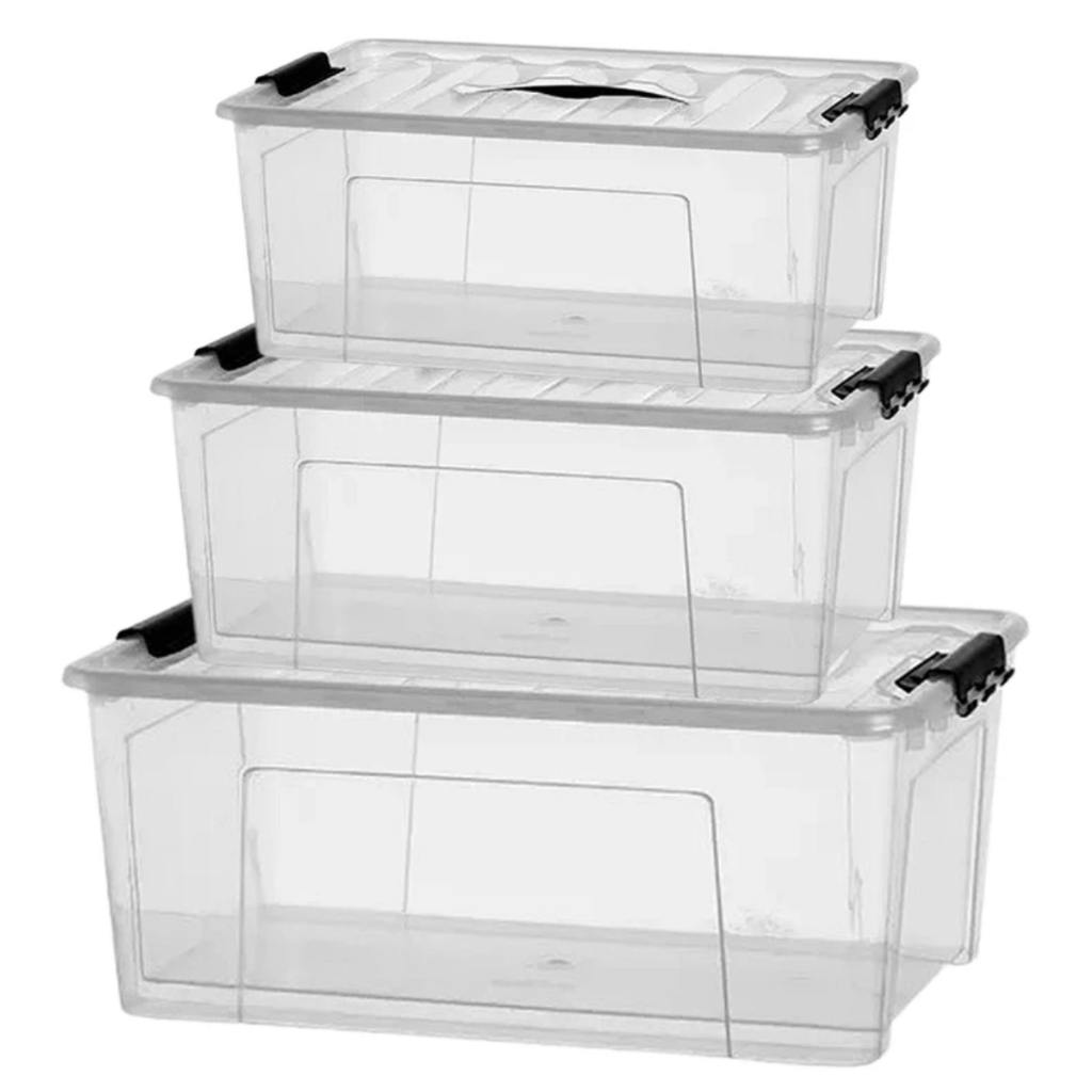 Kit 3 Caixas Organizadoras Transparentes Com Trava e Alça 7,3L 12,4L 20L - Plasnew