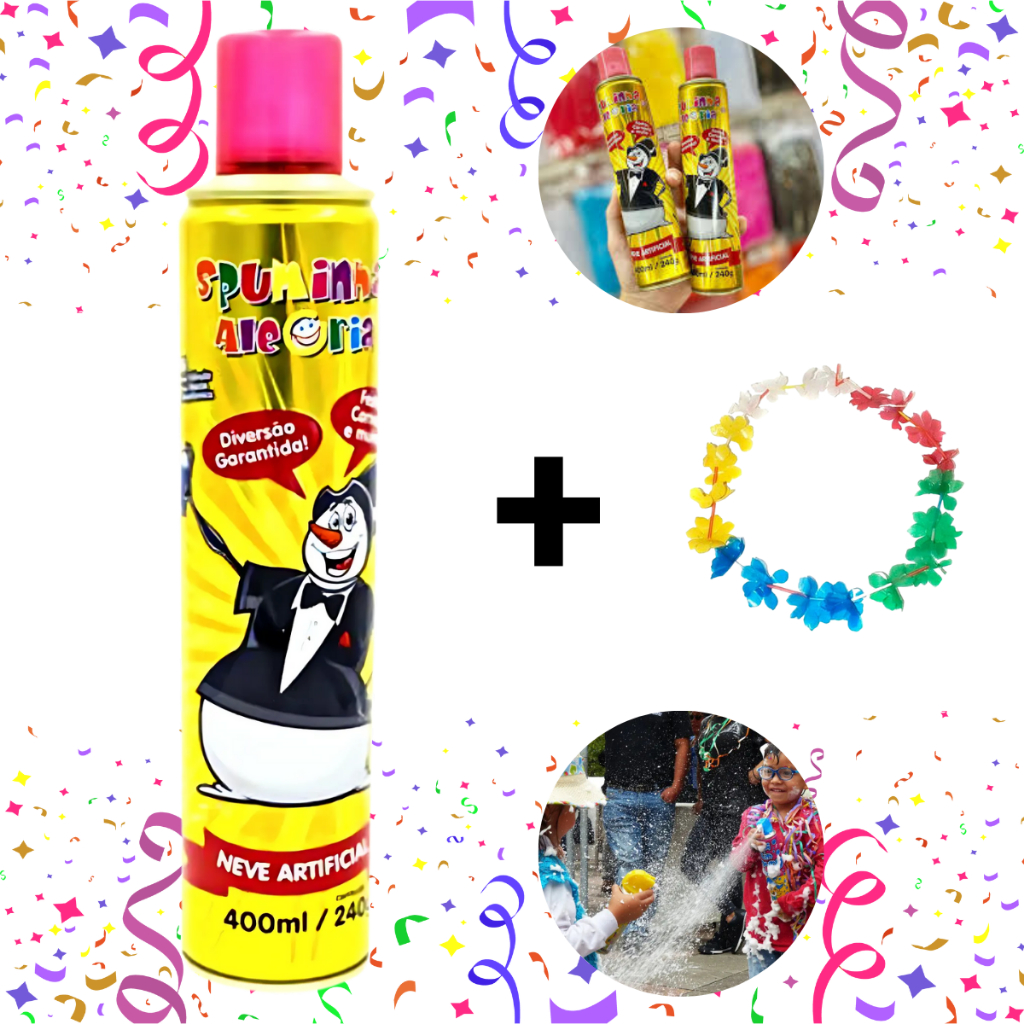 Lata Spray Espuma + Brinde DALEGRIA 400ml Carnaval Fantasia Festa Neve Falsa Brinquedo