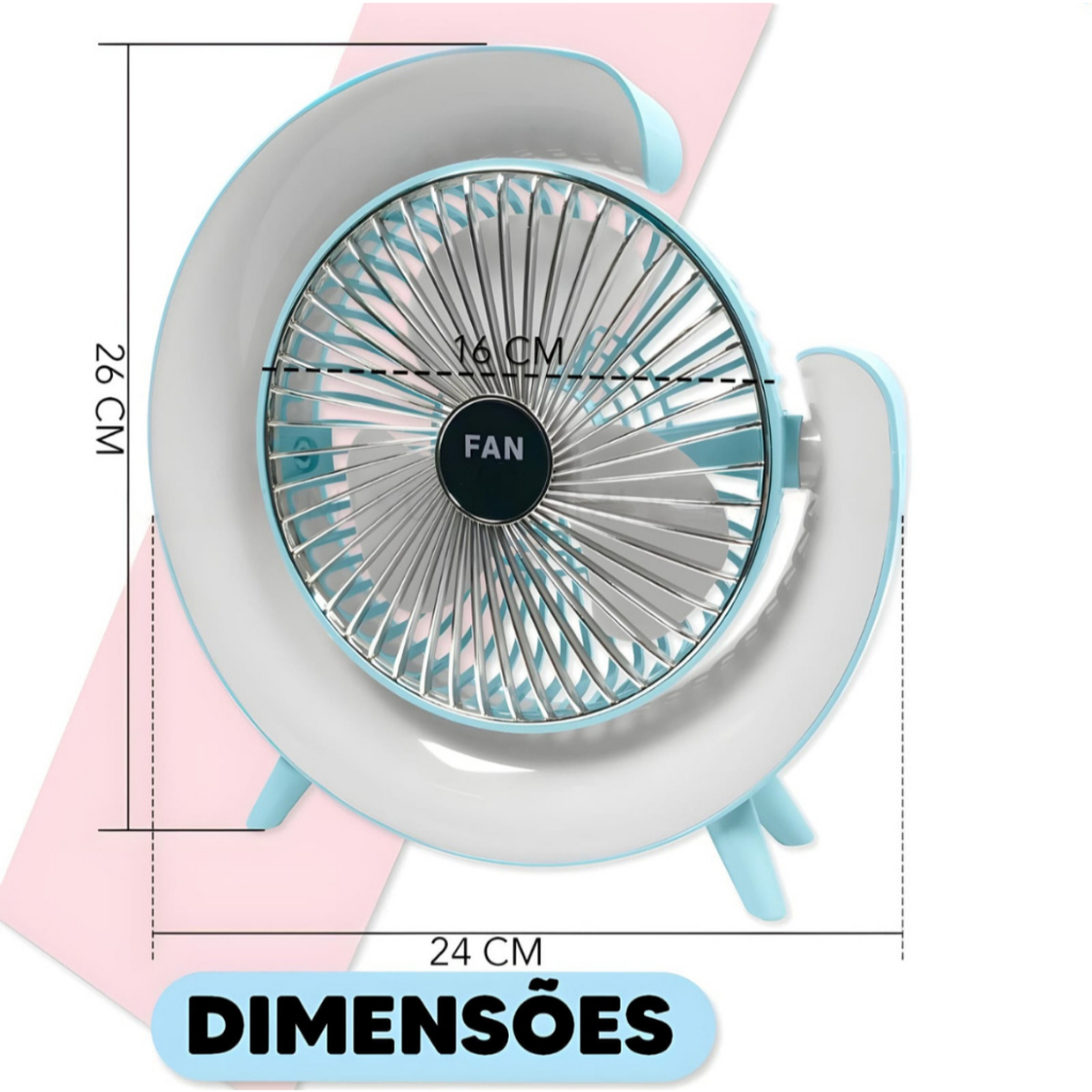 Mini Ventilador de Mesa Silencioso e Portátil Colorido com luz Led Colorida RGB