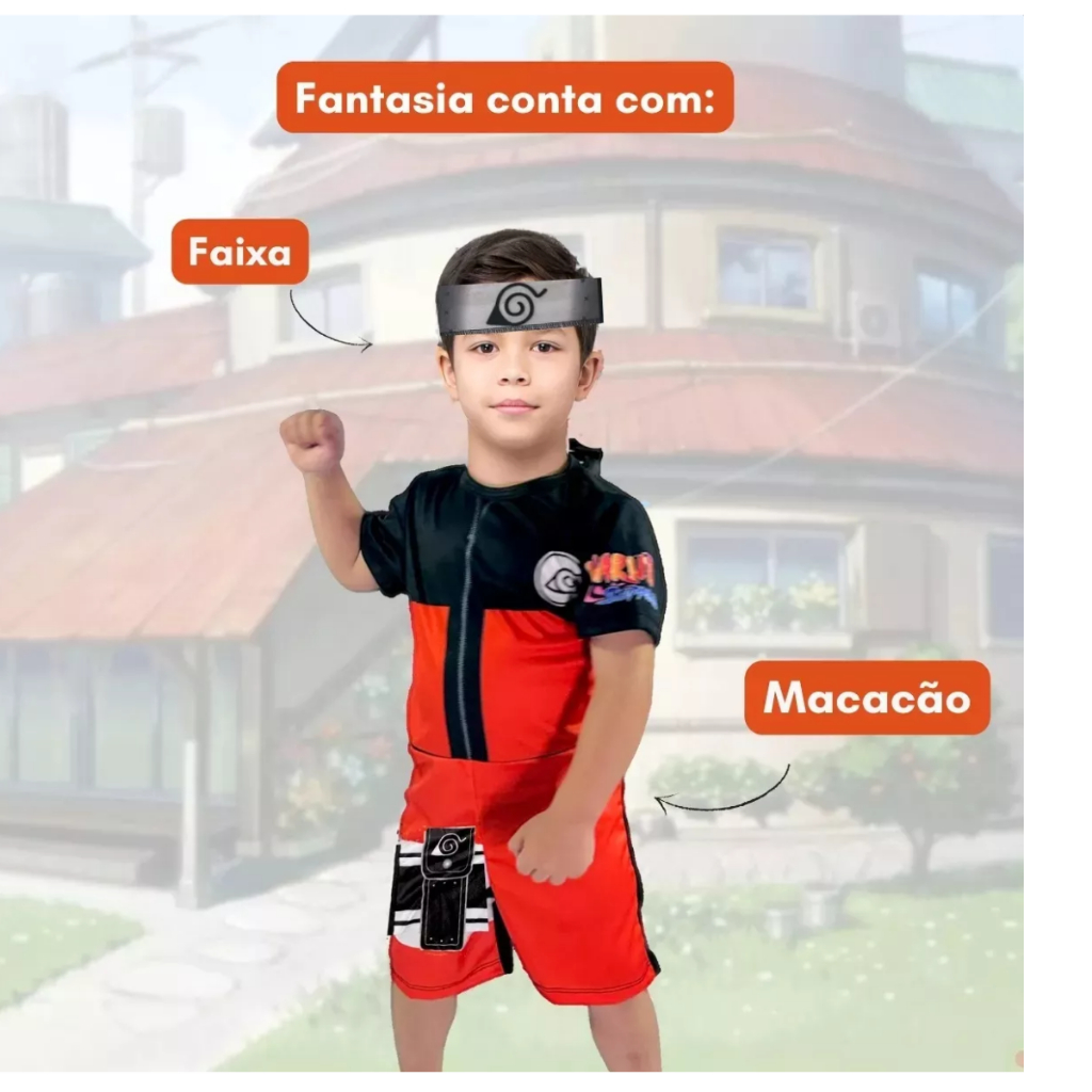 Fantasia Naruto Infantil Uzumaki Roupa Festas  - Envio imediato