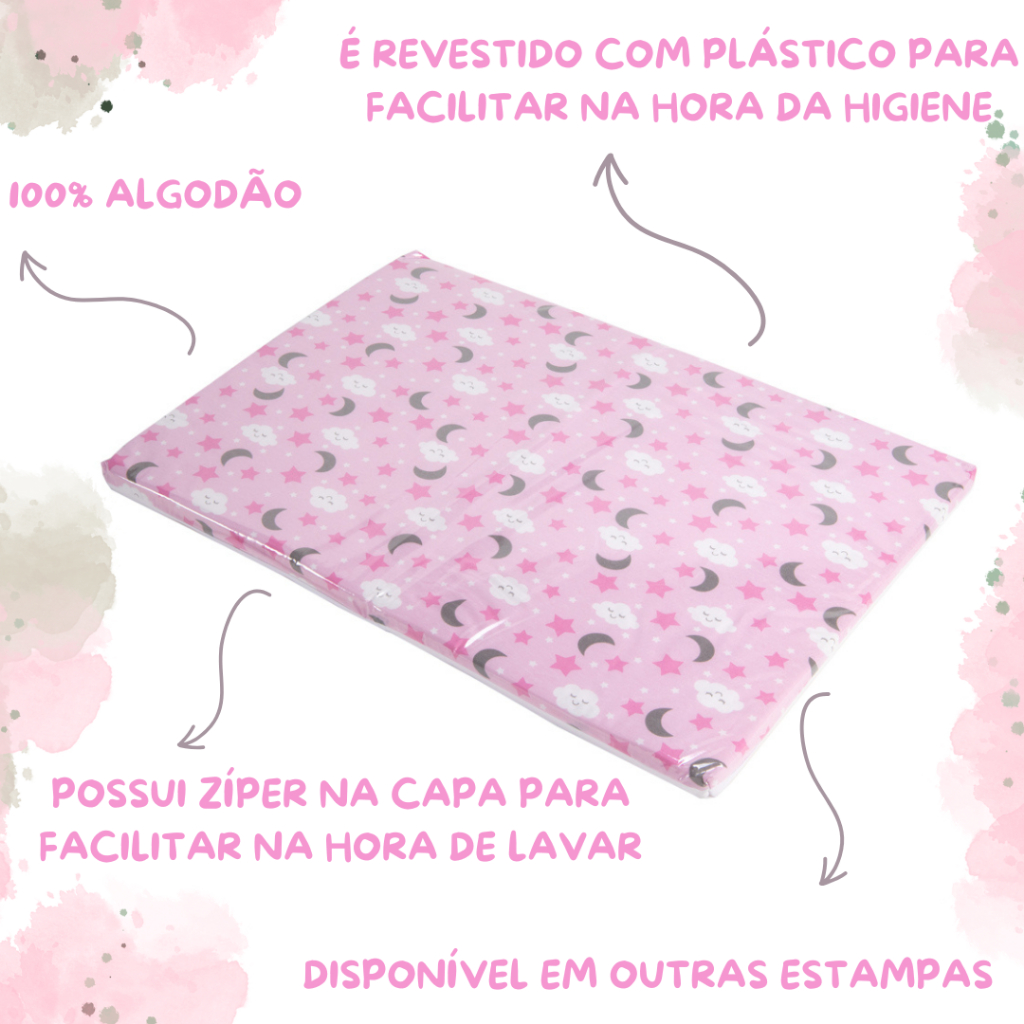 Trocador de Fraldas Anatômico Cômoda Para Bebê Com Capa Impermeável 100% Algodão