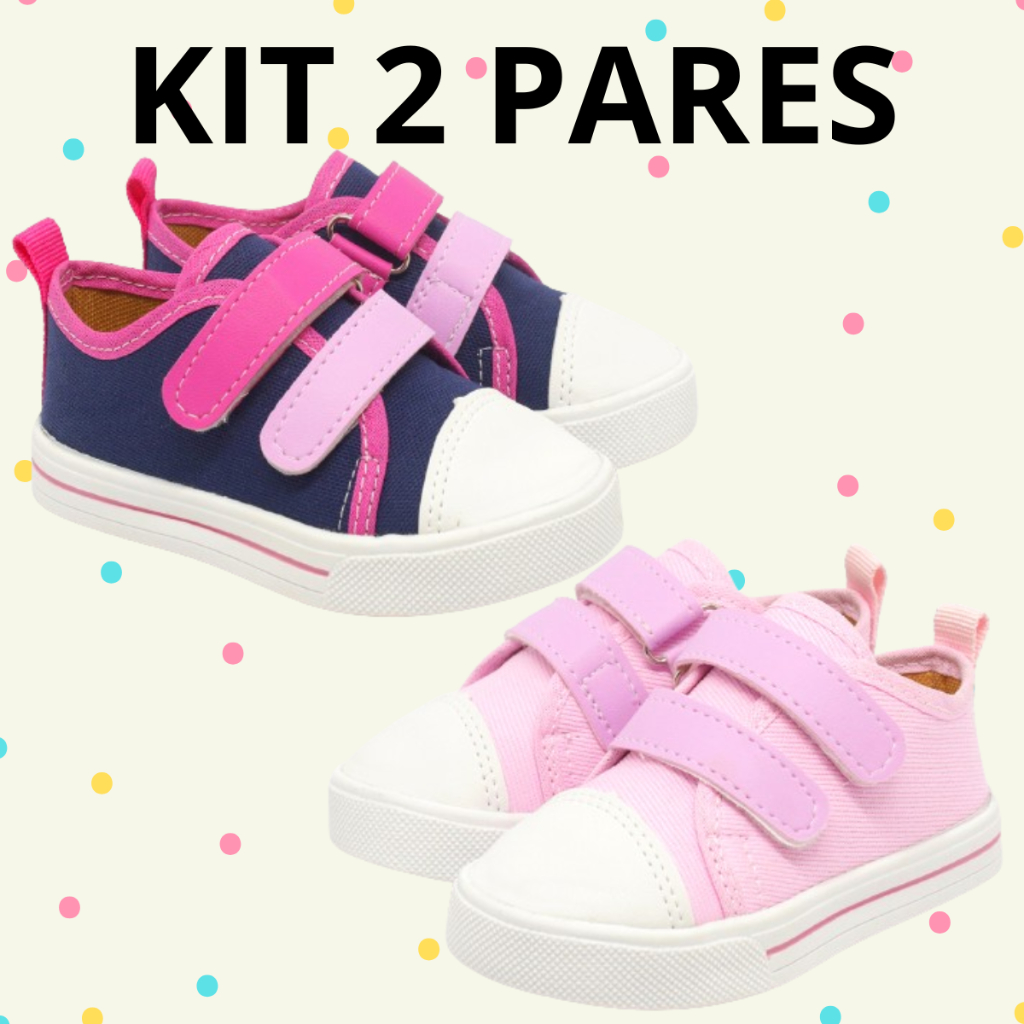 Kit 2 Pares Tênis Infantil Menina Escolar Volta as Aulas Confortável Antiderrapante Fecho Rápido em Oferta na Shopee