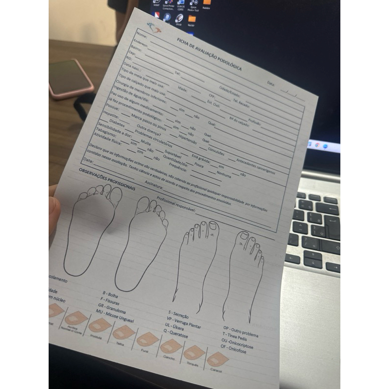 PODOLOGIA ficha de avaliação (Anamnese) A4 em Oferta na Shopee