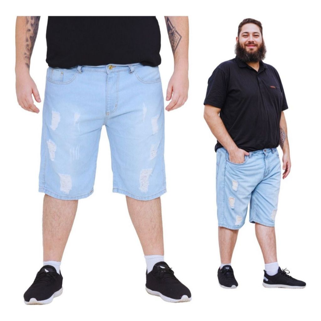 FENIXJEANS - BERMUDA JEANS PLUZ SIZE RASGADA MASCULINO - LAÇAMENTO em Oferta na Shopee