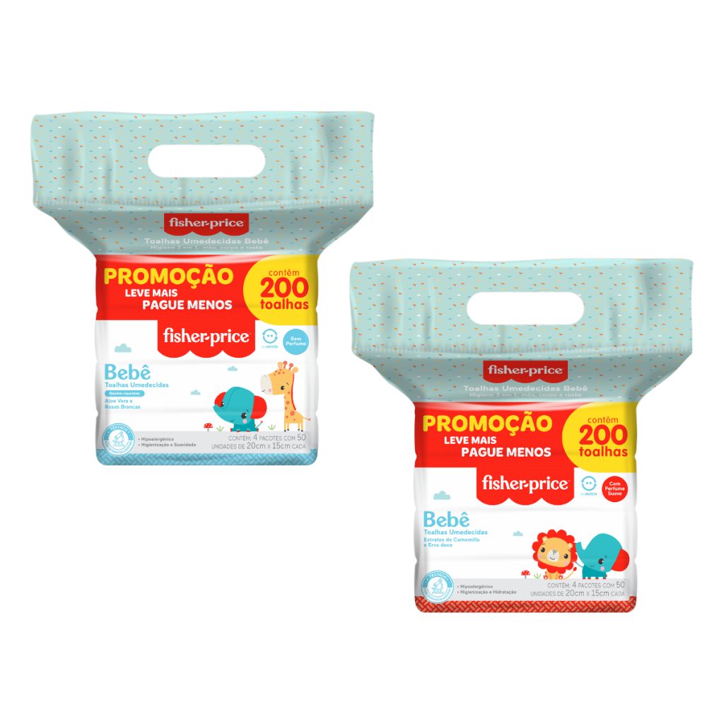 Toalha Umedecida Fisher Price 400 Folhas Misto (1X200 Sem Perfume e 1X200 Com Perfume) em Oferta na Shopee