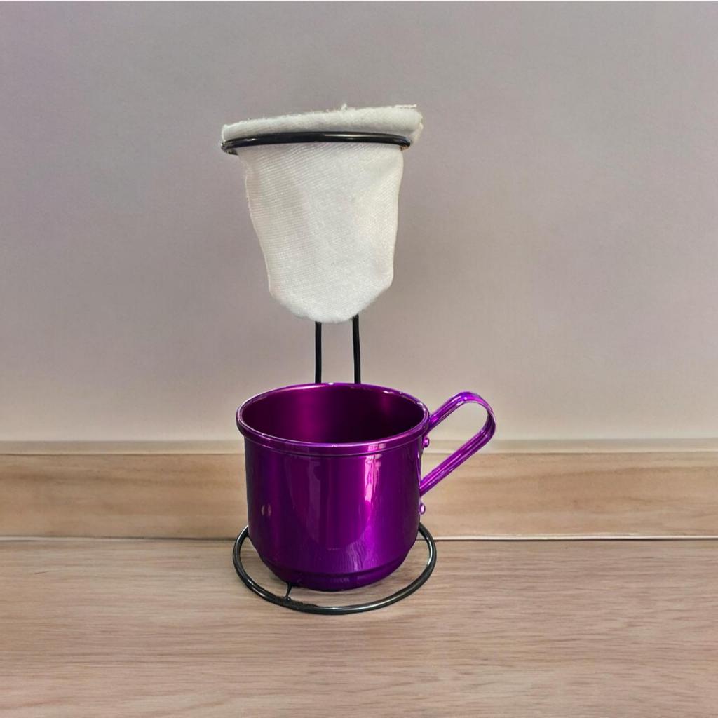 Kit Conjunto Coador Café Chá Xícaras Filtro Pano Caneca Esmaltada Aluminio Mini Decoração Jogos de Chá Suporte 250 ml