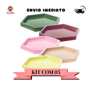 Kit com 05 Bandejas Decorativa Sextavada 17x17 Várias Cores
