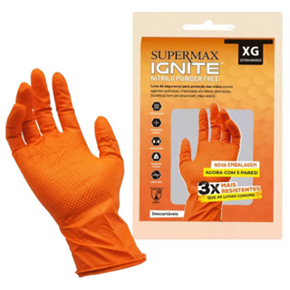 Luva Ignite Nitrilo Powder Free Laranja 5 Par - Supermax em Oferta na Shopee