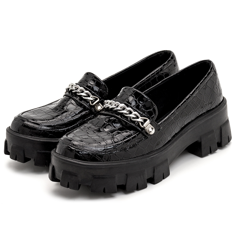 Sapato Feminino Oxford Tratorado 190253 Craquelê Verniz Preto PROMOÇÃO 34