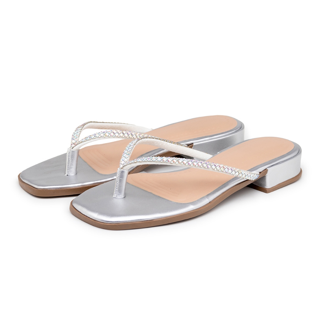 Rasteira Feminina Prata Com Strass e Brilho Chinelo Flat Básico Dia A Dia 195507 PROMOÇÃO ULTIMAS NUMERAÇÕE