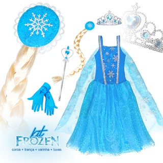 Vestido Fantasia Frozen Elsa Infantil Com Capa E Acessórios em Oferta na Shopee
