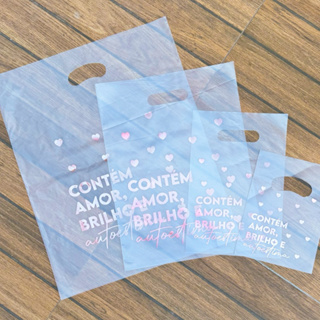 25/50 Sacola Plastica Boca de Palhaço | Transparente | Contém amor, brilho e autoestima | Joias | Acessórios em Oferta na Shopee