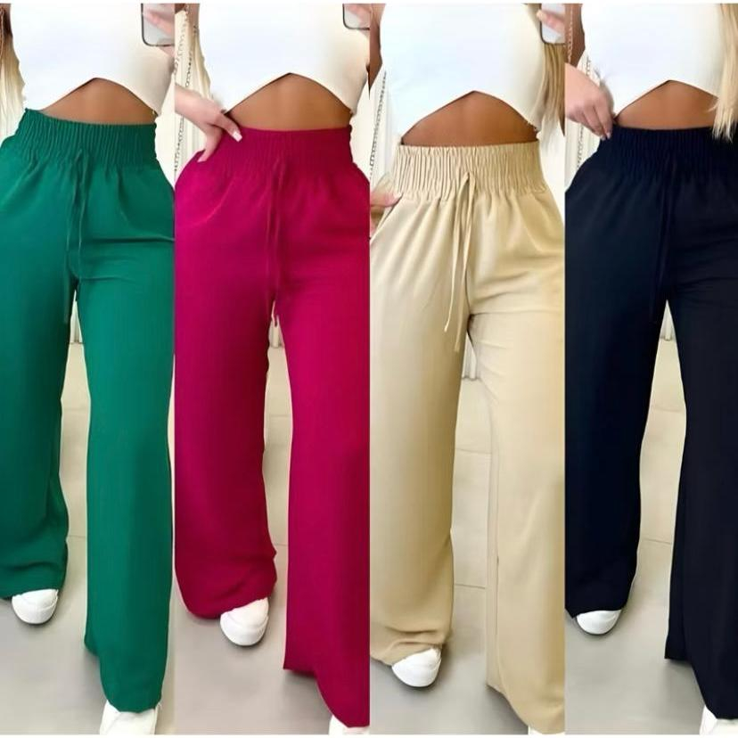 Calça Pantalona Feminina Cintura Alta com Bolso Tecido Duna Envio Imediato