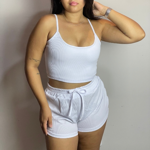 Conjunto Feminino Cropped e Short Canelado - CJESHC