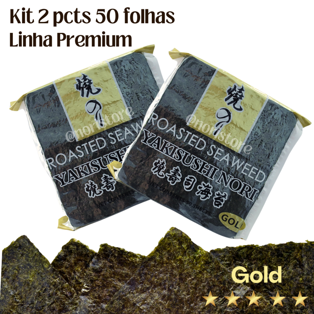 Kit 2 Algas Nori Gold Premium Black 50 folhas 150g para Temakis e Sushis Nobres Embalagem Ziplock