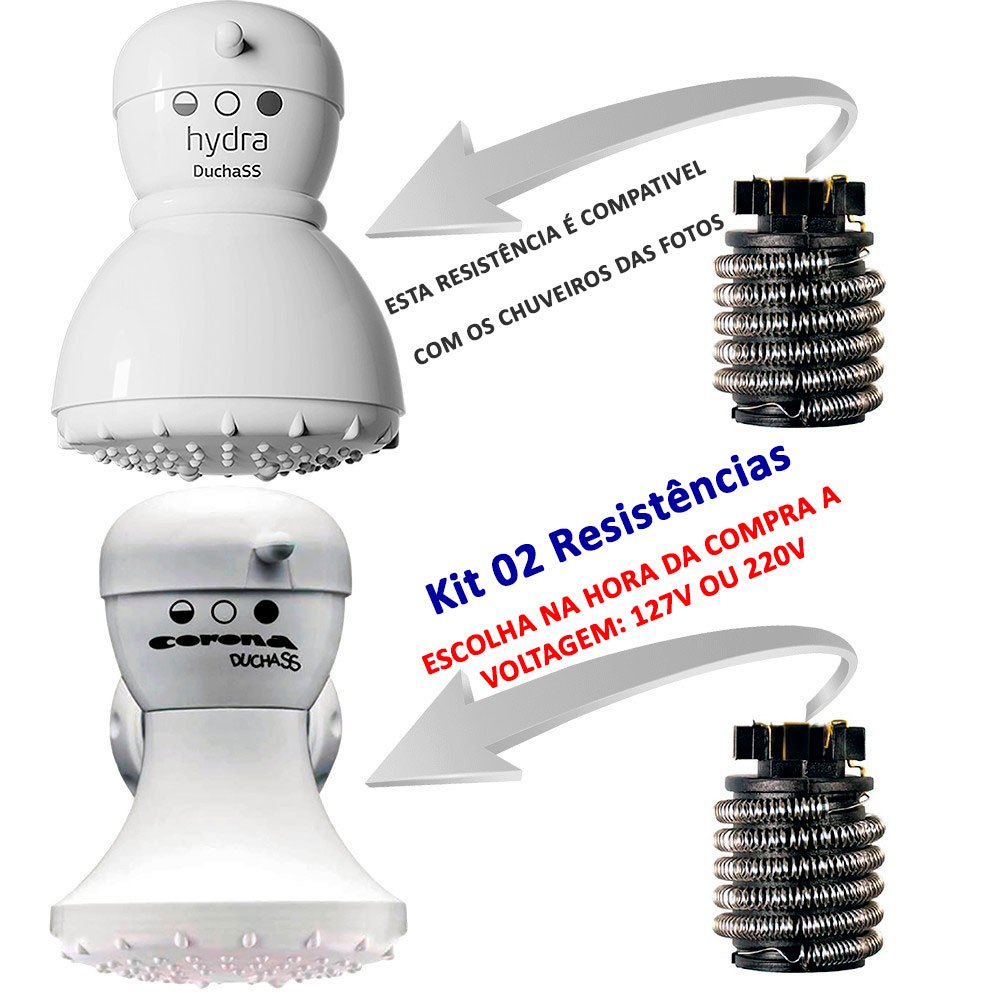 Kit de Resistência 5200W/220V  ou 4400W/127V Ducha Corona SS 3T Ducha Hydra SS 3T Ducha Ballerina 3T