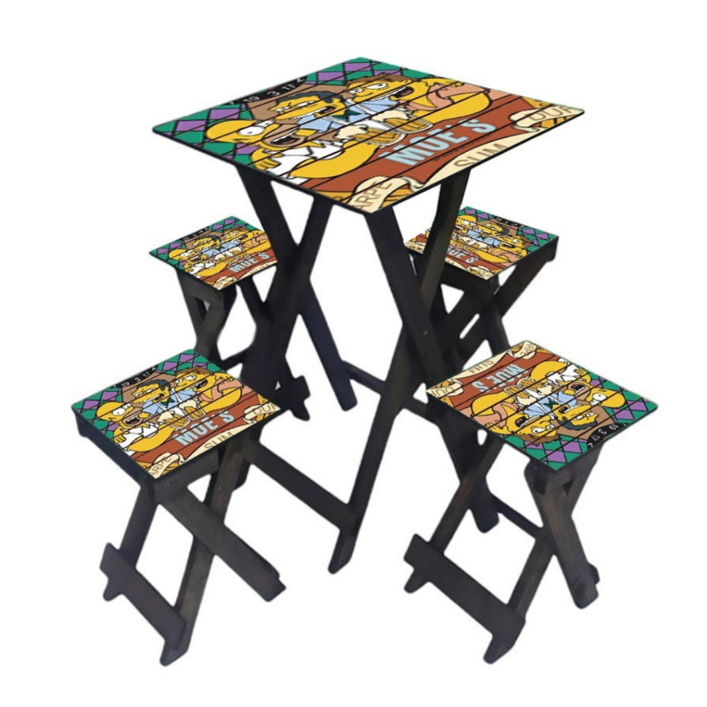 Conjunto de Mesa com 4 Bancos Dobráveis Para Lazer, Churrasco e Área Gourmet