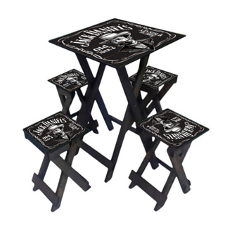 Mesa Rústica com 4 Bancos Dobráveis pratico para Lazer, Varanda e Ambiente Gourmet em Oferta na Shopee