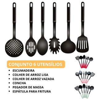 Kit de Cozinha Premium Conjunto 12 Peças Silicone Utensílios Resistentes 6 Espátula Concha Colheres em Oferta na Shopee