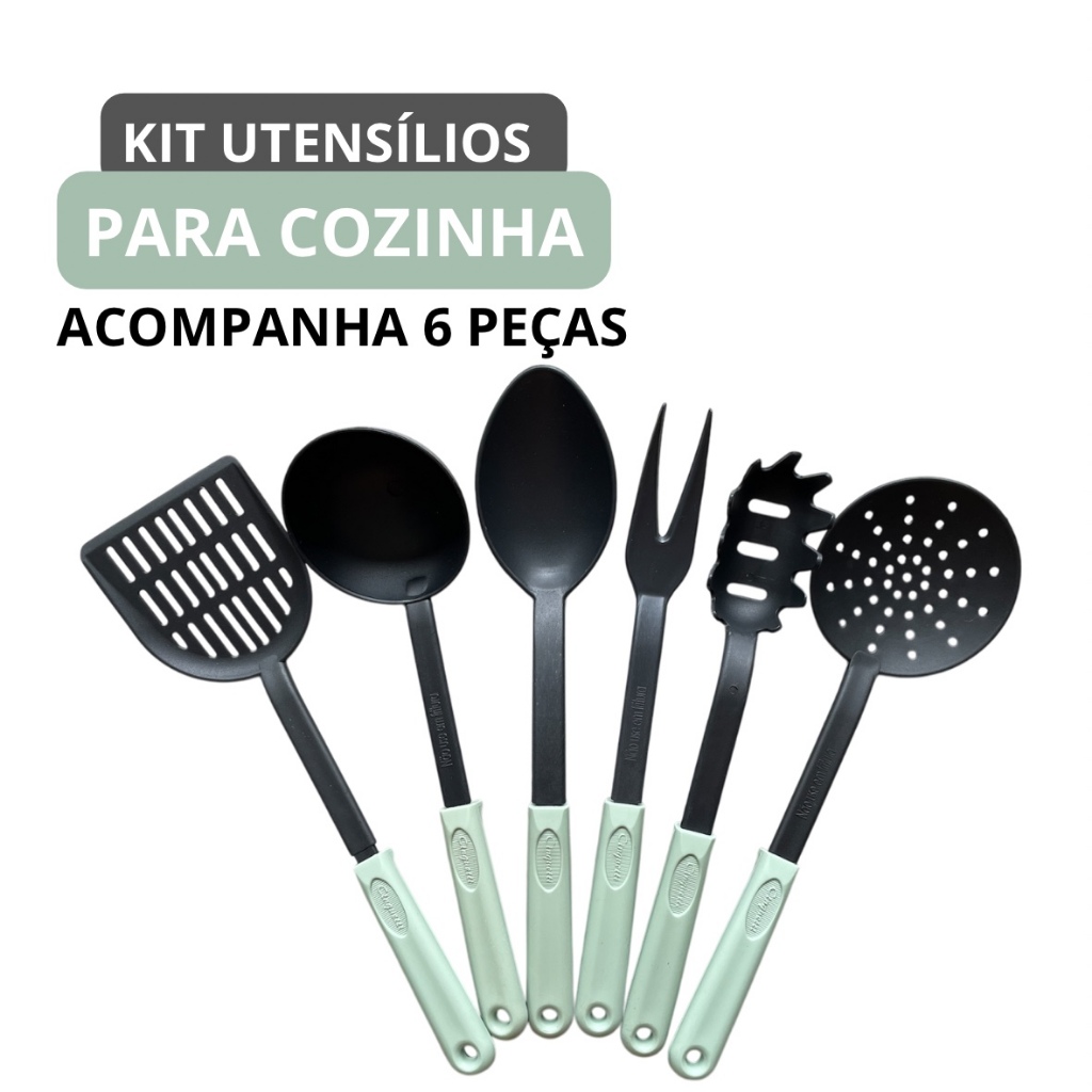 Kit Premium Cozinha Conjunto de Utensílios Silicone Concha Resistente Calor Imediato 6 Peças Nylon