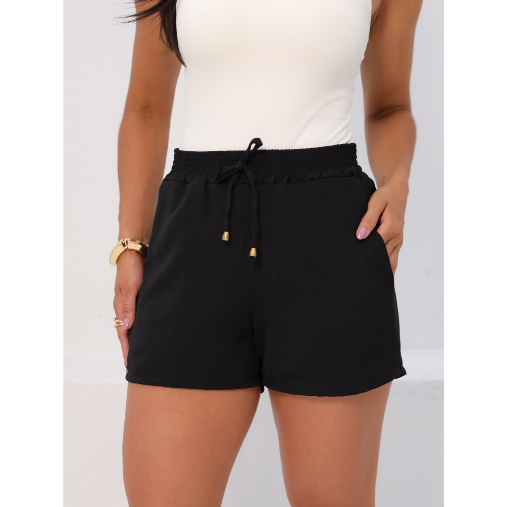 Shorts Curto Bermuda Feminina Básica Verão Bolsos