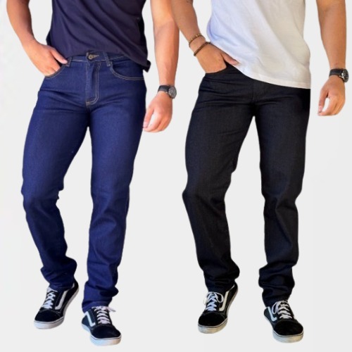 Calça Jeans Masculina Reta Elastano Básica Tecido Premium