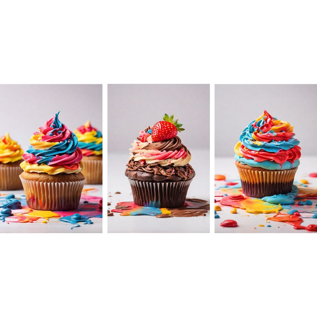 quadros para decoração de padaria confeitaria bomboniere cupcakes coloridos 3 peças